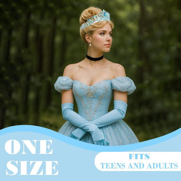 Light Blue Tiara And Glovess For Women, Metal Blue Crown And Long Satin😎 - Picture 5 of 7
